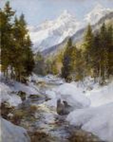 Winter Im Bluhmbachtal / Salzburg Oil Painting by Edward Theodore Compton