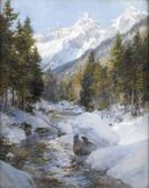 Winter In The Bluhnbachtal, Salzburg Oil Painting by Edward Theodore Compton