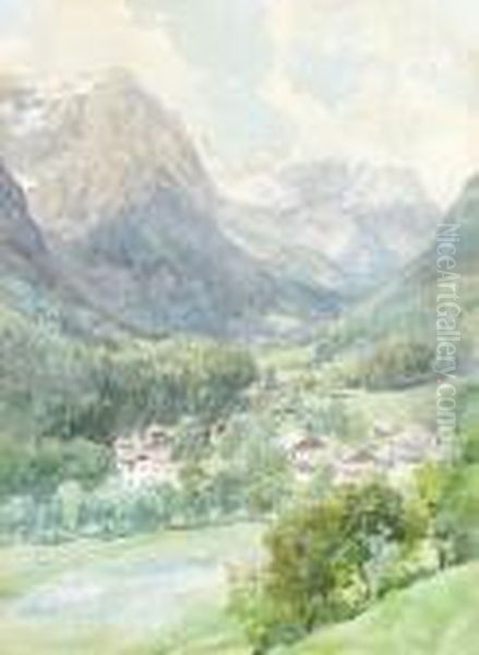 Blick Auf Ein Dorf In Den Alpen Oil Painting by Edward Theodore Compton