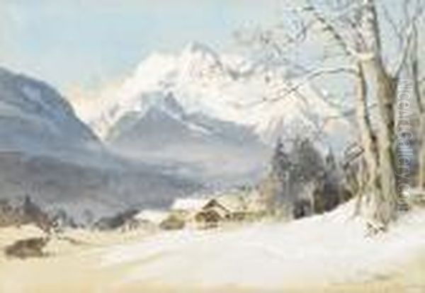 Blick Von Zwingerlehen Am Kalberstein Bei Bischofswiesen Auf Den Hochkalter Oil Painting by Edward Theodore Compton