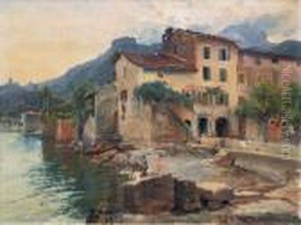 Wascherinnen Am Gardasee Oil Painting by Edward Theodore Compton