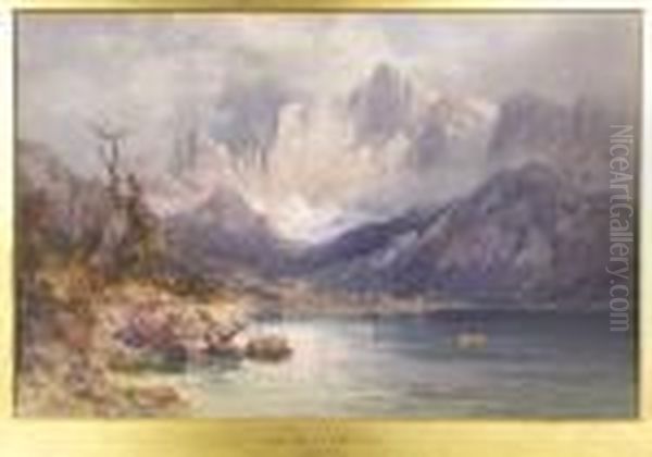 Lago D'alleghe And Montecivetta, South Tyrol Oil Painting by Edward Theodore Compton