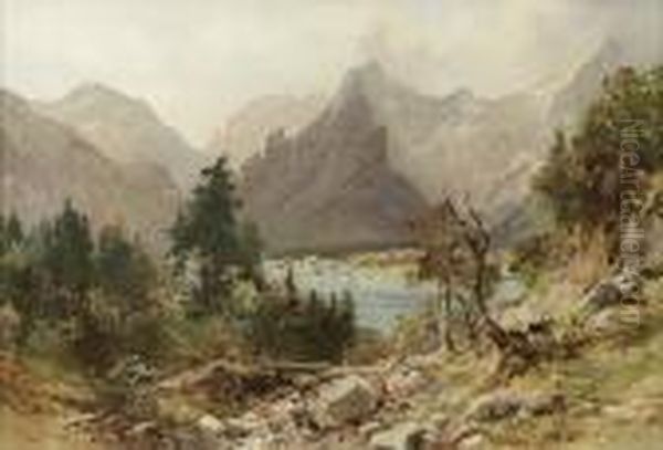 Alpen-gebirgslandschaft Mit See Oil Painting by Edward Theodore Compton