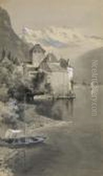 Schloss Chillon Am Genfer
 See. Oil Painting by Edward Theodore Compton