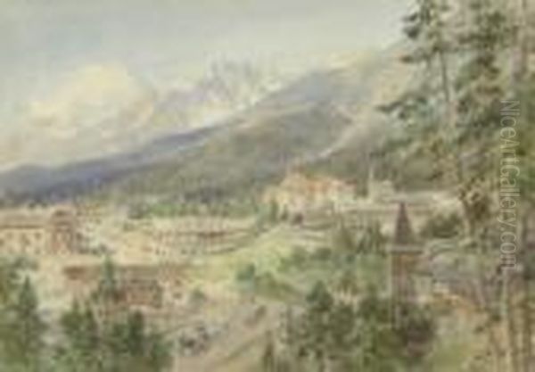 Blick Auf S. Martino Di
 Castrozza Oil Painting by Edward Theodore Compton