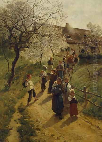 A Spring Day Oil Painting by Friedrich Kallmorgen