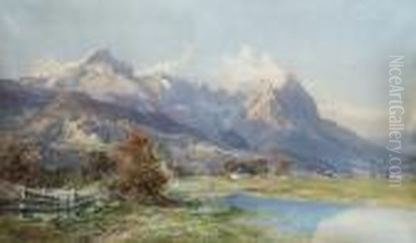 An Alpine Valley Oil Painting by Edward Theodore Compton