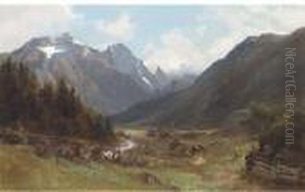 An Alpine Landscape Oil Painting by Edward Theodore Compton