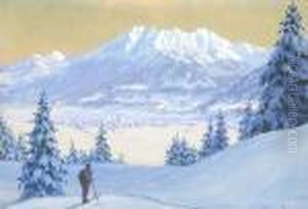 Blick Auf Das Winterliche
 Oberstdorf. Oil Painting by Edward Theodore Compton