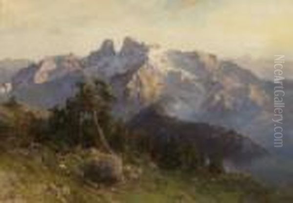 Morgen Im Hochgebirge - Blick Auf
 Den Monte Cristallo. Oil Painting by Edward Theodore Compton