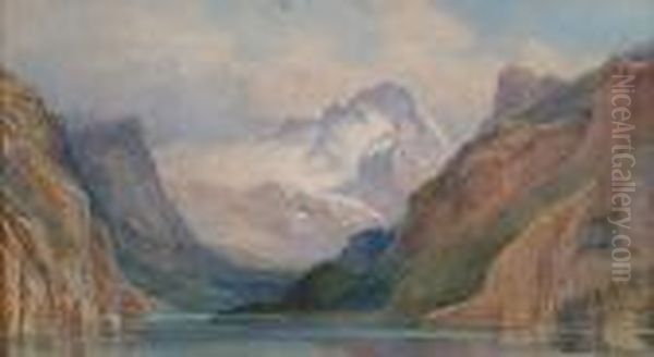 Alpine Scene With Foreground Lake Oil Painting by Edward Theodore Compton