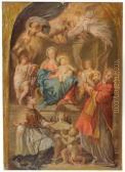 Vierge A L'enfant Avec Saint Ignace De Loyola En Saintintercesseur Oil Painting by Sebastiano Conca