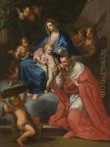 Madonna Con Bambino, San Giovannino, Angeli E San Carlo Borromeo Oil Painting by Sebastiano Conca