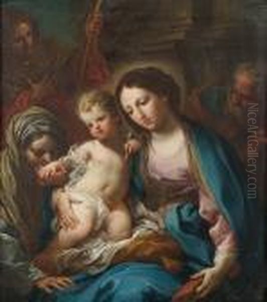 The Holy Family With Saints Anne And Joachim Oil Painting by Sebastiano Conca