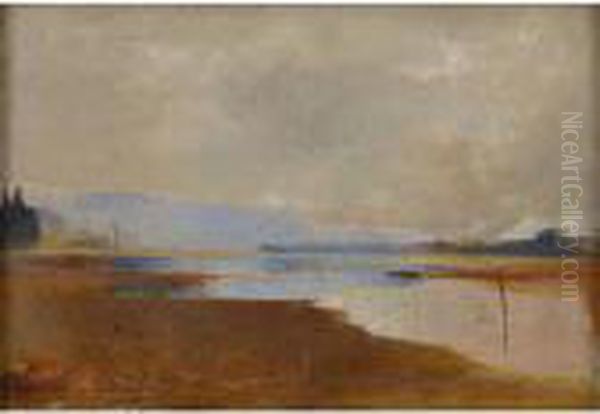 River Landscape Oil Painting by Charles Edward Conder