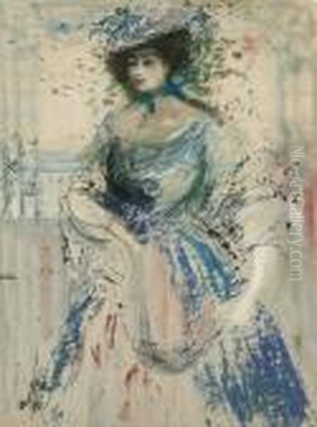 Lady In Blue Dress Oil Painting by Charles Edward Conder