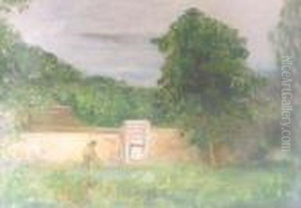 A Walled Gardenin Surrey Oil Painting by Charles Edward Conder