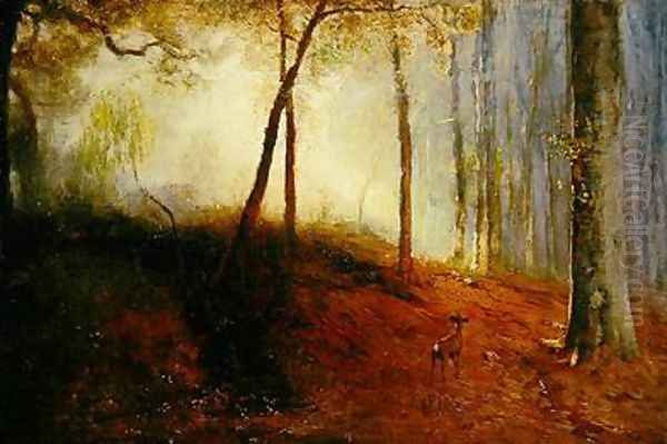 Deer in a Wood Oil Painting by Louis Kolitz