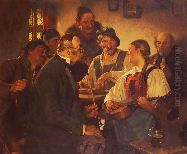 The Zither Player Oil Painting by Hugo Kauffmann