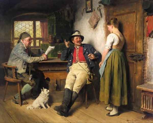 Messenger's Story (Postillon in der Wirtsstube) Oil Painting by Hugo Kauffmann