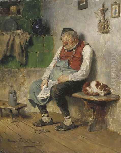 Eingeschlafener Wirt dozing off Oil Painting by Hugo Kauffmann