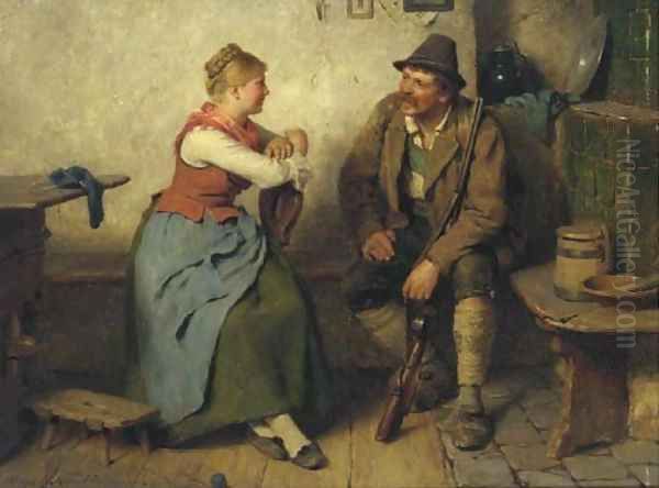 Jager im Wirtshaus a huntsman in a tavern Oil Painting by Hugo Kauffmann