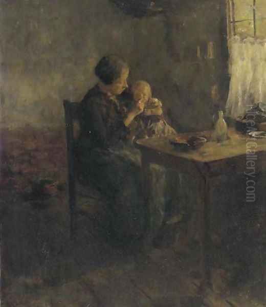 Baby's breakfast Oil Painting by Jacob Simon Hendrik Kever