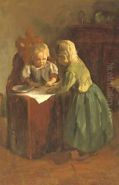 Little sisters Oil Painting by Jacob Simon Hendrik Kever