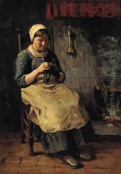 Darning Oil Painting by Jacob Simon Hendrik Kever