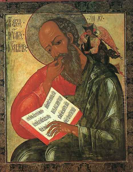 Icon of St. John the Theologian in Silence 1679 Oil Painting by Nektarii Kuliuksin