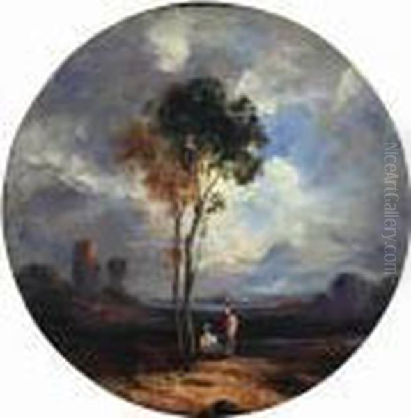 Figures In A Landscape Oil Painting by John Constable