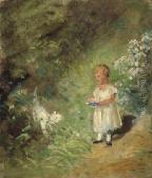 Study Of A Child In A Garden With A Dog Oil Painting by John Constable