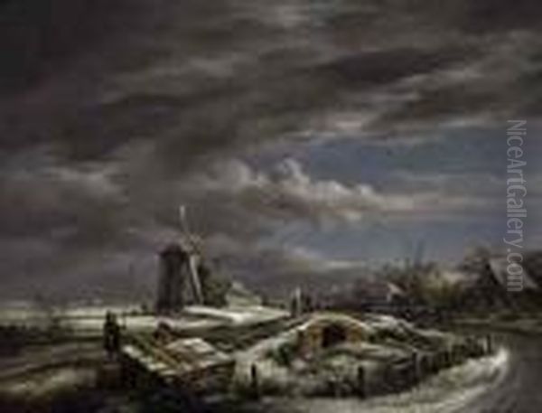 A Winter Landscape With With Figures On A Path Oil Painting by John Constable