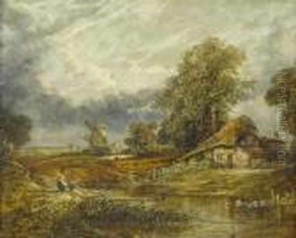 Landscape With A Windmill. Oil Painting by John Constable