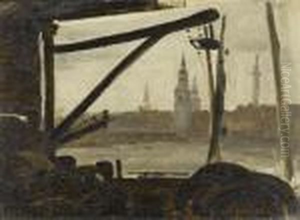 View Of A City From A Harbour Oil Painting by John Constable