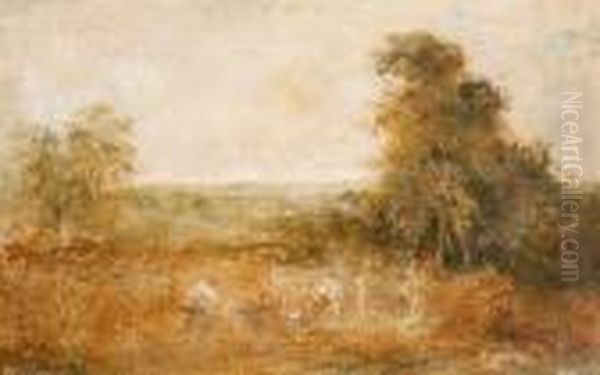 Ploughmen Working In A Field Oil Painting by John Constable