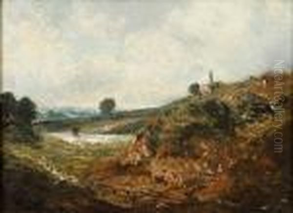 A Hilly Windswept Landscape Oil Painting by John Constable