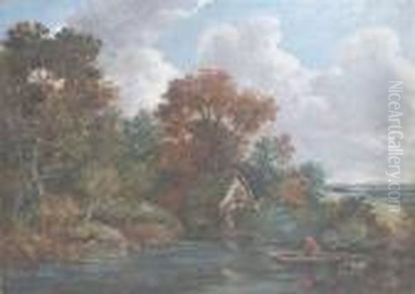 Watermill Near Flatford Oil Painting by John Constable