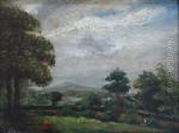 Figure In A Landscape Oil Painting by John Constable