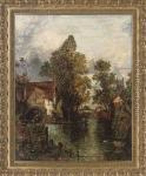 A Figure In A Boat Beside Willy Lott's House Oil Painting by John Constable