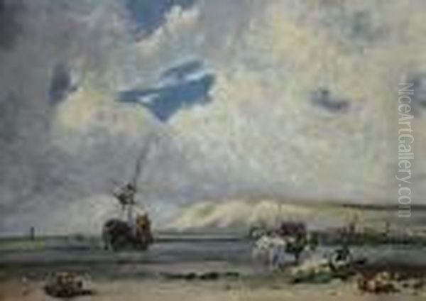 A Ship Being Careened On The Beach Oil Painting by John Constable