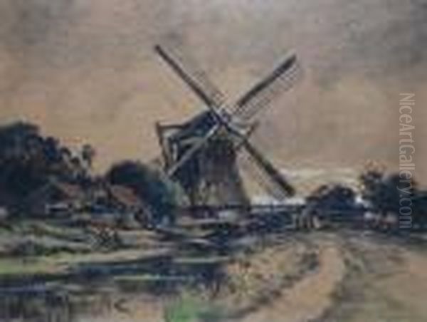 Figures By A Windmill Oil Painting by John Constable