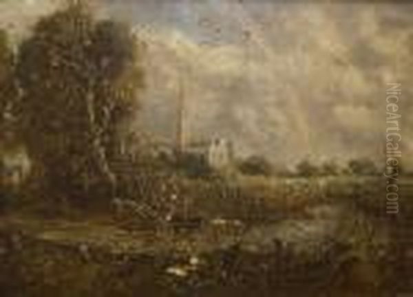 View At Salisbury Oil Painting by John Constable