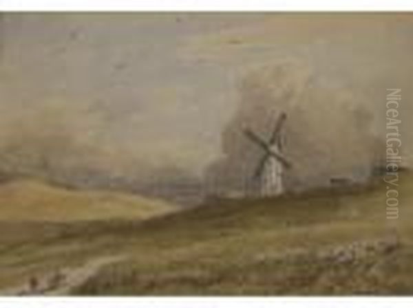 A Windmill, Possibly On The Downs At Brighton Oil Painting by John Constable