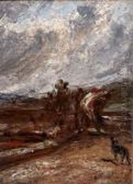 Figures And Dog In A Landscape Oil Painting by John Constable