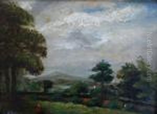 Constable, Ra Figure In A Landscape Oil Painting by John Constable