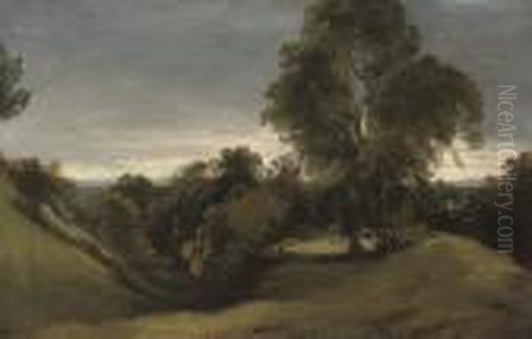 A Wooded Landscape Oil Painting by John Constable