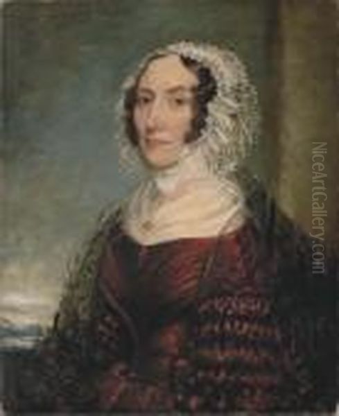 Portrait Of A Lady Half-length, In A Red Dress Oil Painting by John Constable