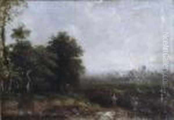 Traveller In A Landscape 10 X 14in Oil Painting by John Constable