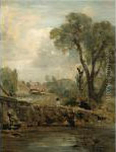 Flatford Mill From The Tow Path Oil Painting by John Constable